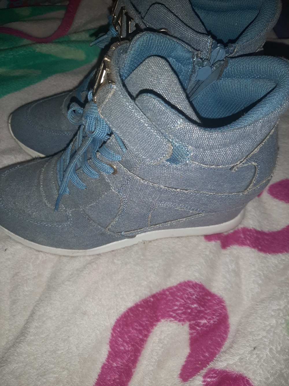 SLAY Denim High-Top Sneakers in Light Blue Women Size 10 - Picture 5 of 5